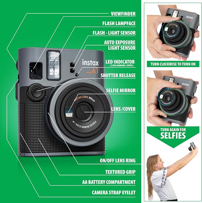Fujifilm Instax Mini 41 Instant Film Camera Black + 20 Instax Instant Film