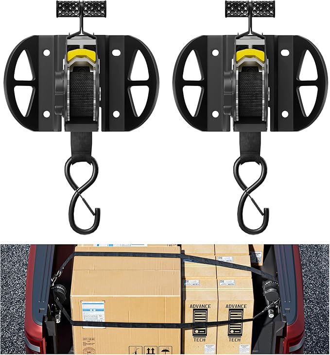 2PCS Retractable Ratchet Straps,Compatible with 2015-2025 2026 Ford F150 Auto Retract Securing Strap,Integral Retractable Tie Down Straps for F250/F350/F450/F550,Retractable Truck Bed Ratchet Straps
