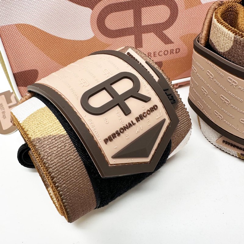 PR Personal Record Heavy Duty Premium Wrist Wraps, More Elasticity, Reinforced Stitching, Extra Wide Strap, Strong Thumb Loop, Larry Wheels Weightlifting Wraps, Lifting Wrist Wraps (Sand Camo)