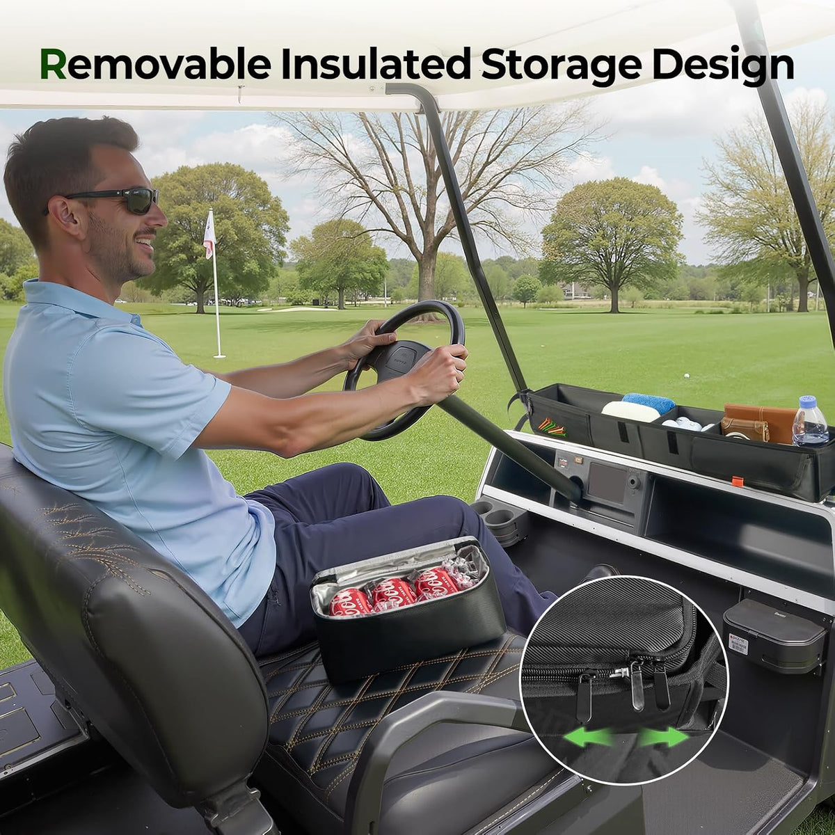 Tecoom No Drilling Golf Cart Front Storage Basket with Foldable Inner Organizer