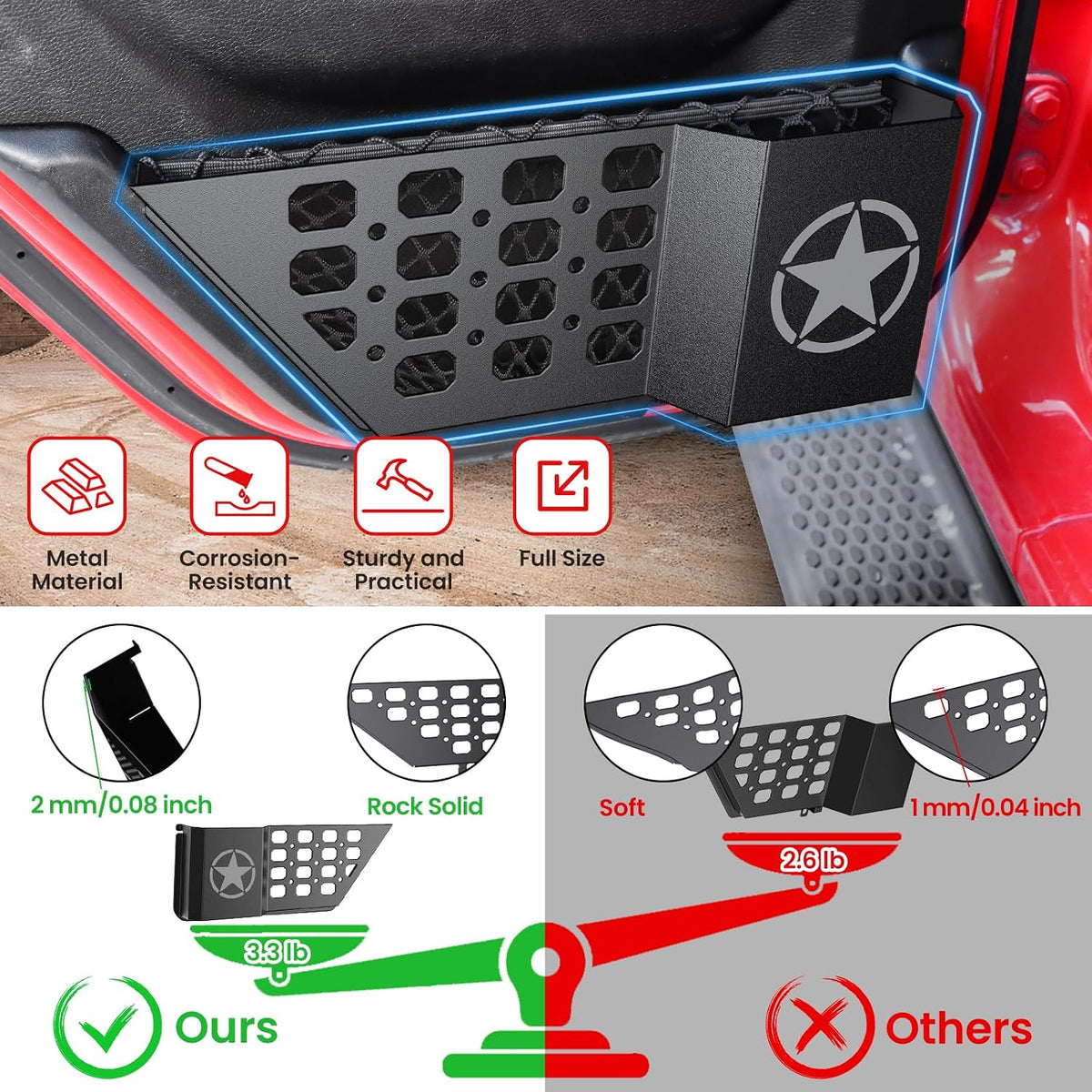 DIAMOOKY Metal Rear Door Pocket Storage for Jeep Wrangler JL JLU 2018-2026