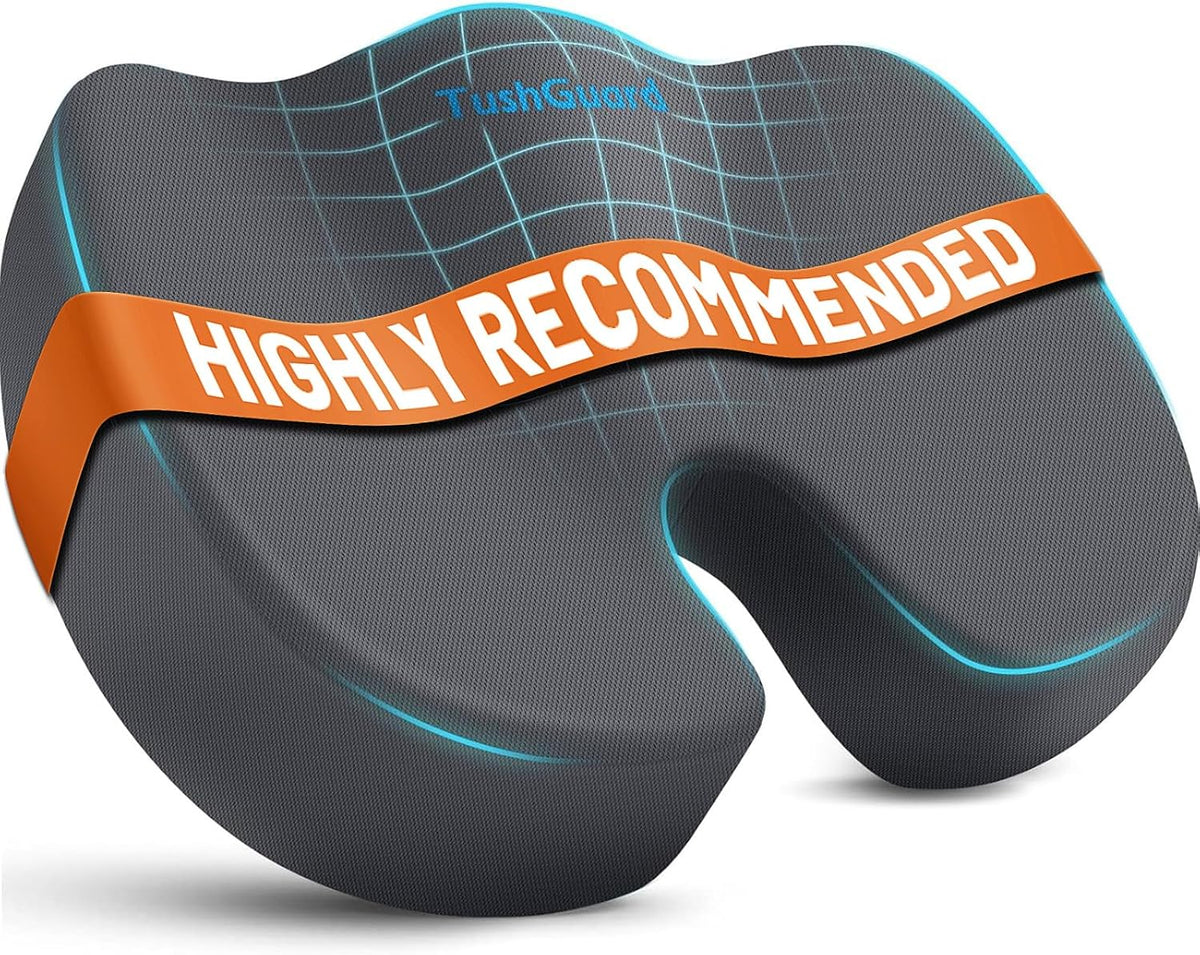 TushGuard Seat Cushion, Office Chair Cushions, Car Seat Cushion, Non-Slip Relief Chair Pad, Memory Foam Butt Pillow for Computer Desk, Office Chair, Grey