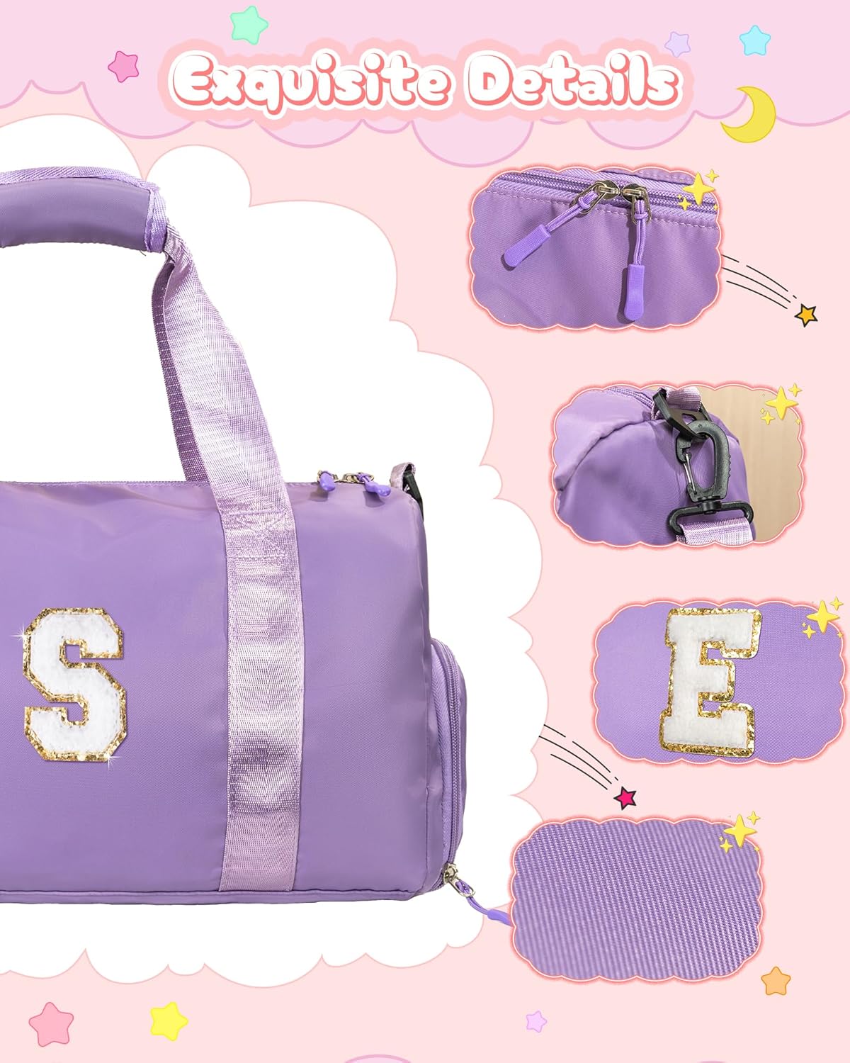 Skiennix Girl Gym Bag - Personalized Weekender Tote with Shoe Compartment & Makeup Pouch | Ideal Birthday Gift for 4-Year-Olds (Letter R)