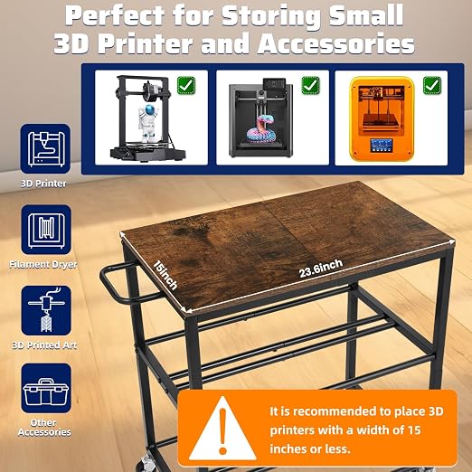 3D Printer Stand with Filament Storage Rack, Sturdy Wooden 3D Printer Table
