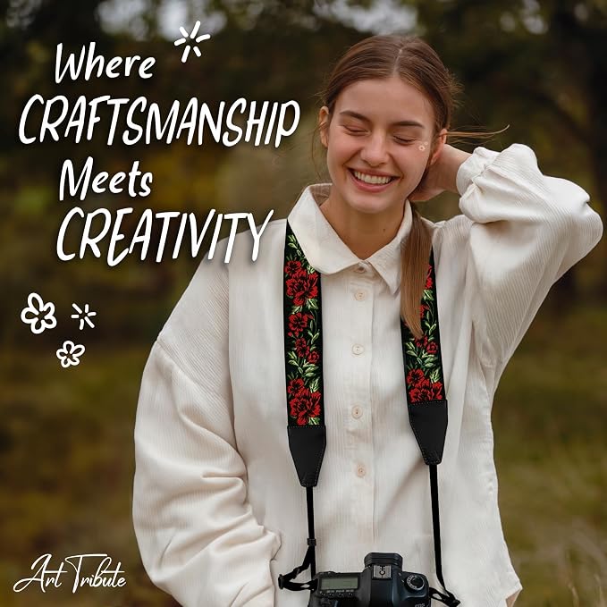 Art Tribute Camera Strap, Vintage Embroidered Neck Shoulder & Crossbody Camera