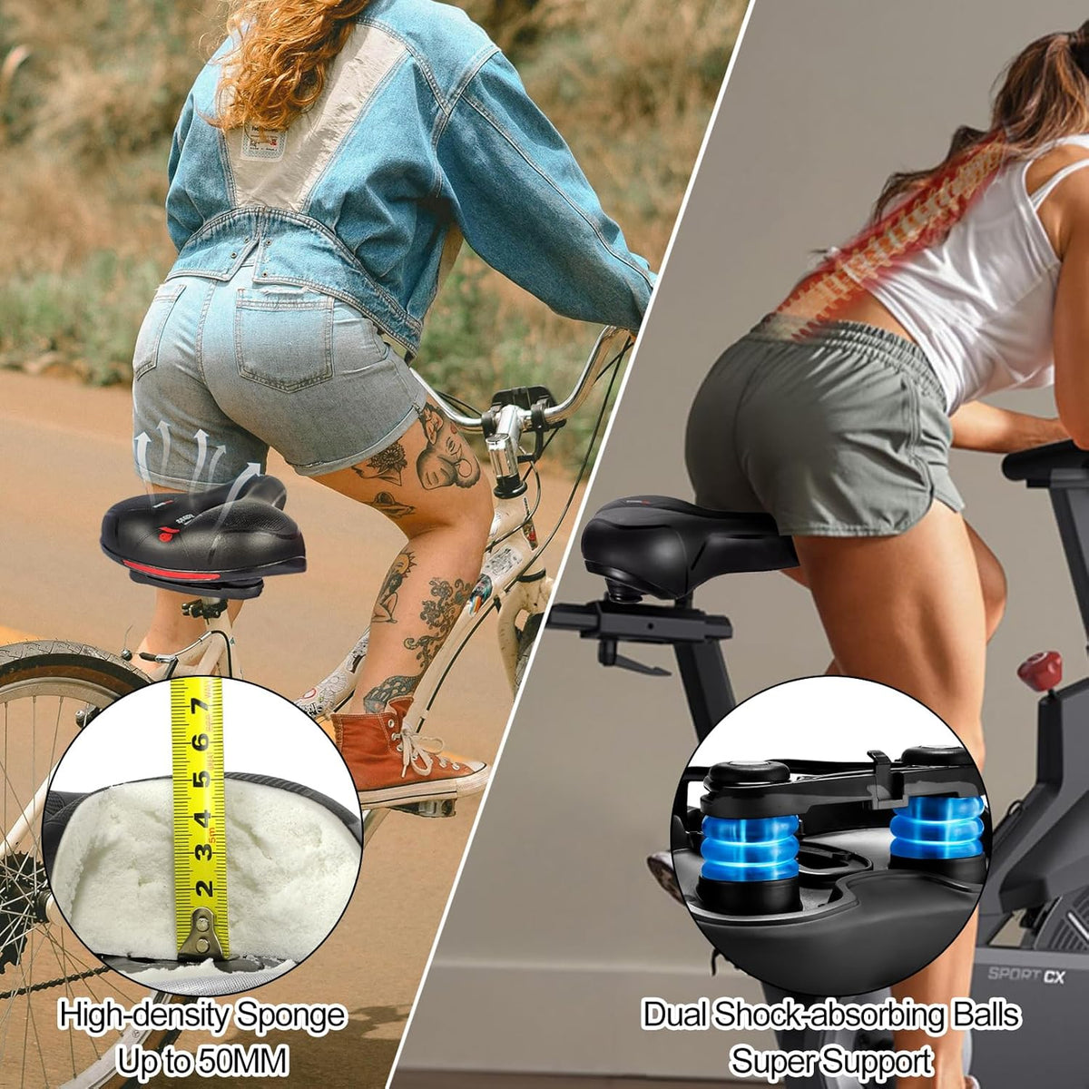 TOPCABIN Comfort Bike Saddle - Dual Shock Absorbing, Thickened Memory Foam, Waterproof | Universal Replacement for Indoor Cycling
