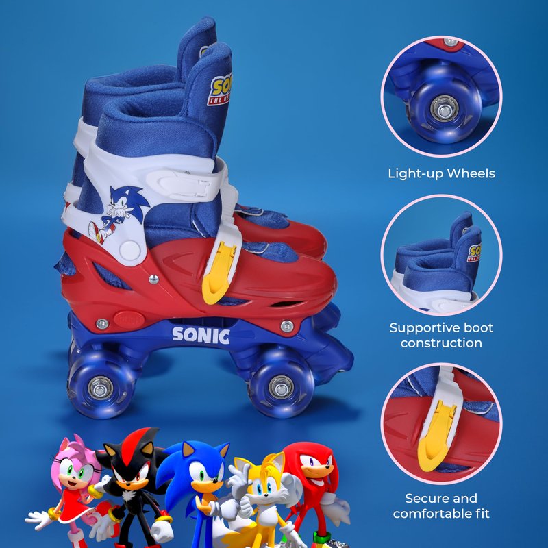Sonic 2in1 Kids Roller Skates, Transform from Quads to Inlines Skates, Durable Hardshell Boot, LED Wheels for Quads and Inlines, ABEC-7 Carbon Steel Bearings (Size 12-2)