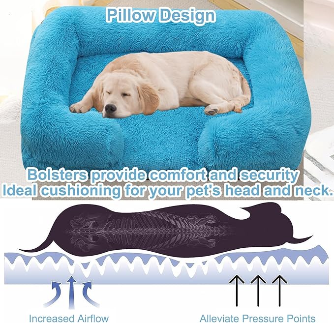 Dog Beds Large Sized dog Orthopedic, Sofa Dog Bed with Waterproof Lining and Nonskid Bottom, Rectangle Washable Dog Bed for Medium Small Dogs and Cats Comfortable ( Color : Blue , Size : 17 x 15" )