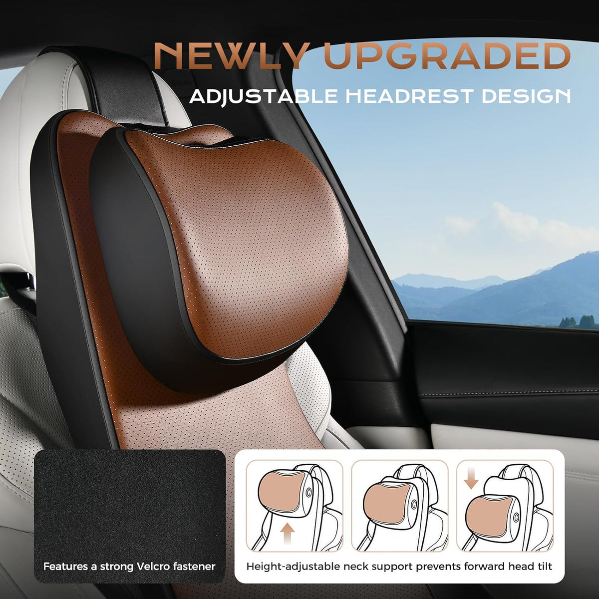 Coverado Car Seat Cushion and One Piece Lumbar Support with Adjustable Neck Cushion for Car, Ergonomic Memory Foam Car Back Support, Truck Seat Cushion for Sciatica Back Neck Pain Relief, Blackbrown