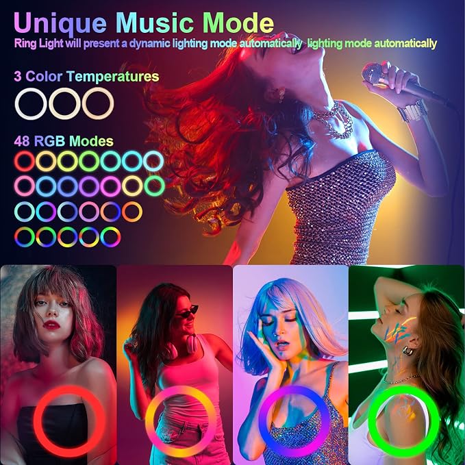 10" Selfie Ring Light with 73" Tripod Stand & 1 Phone Holder, LED Camera