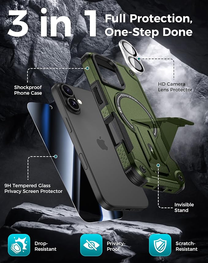 Goton for iPhone 16 Case with Privacy Tempered Glass Screen Protector & Camera