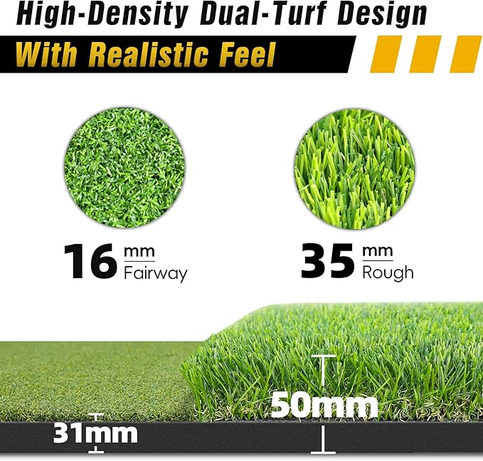 Dual-Turf Golf Mat 31mm: 6x4ft/5X5ft Extra Large Golf Hitting Mats Practice Outdoor Indoor, High-Density Artificial Turf Matt for Garage Simulator Chipping Driving Training, Ideal Gifts for Men Dad