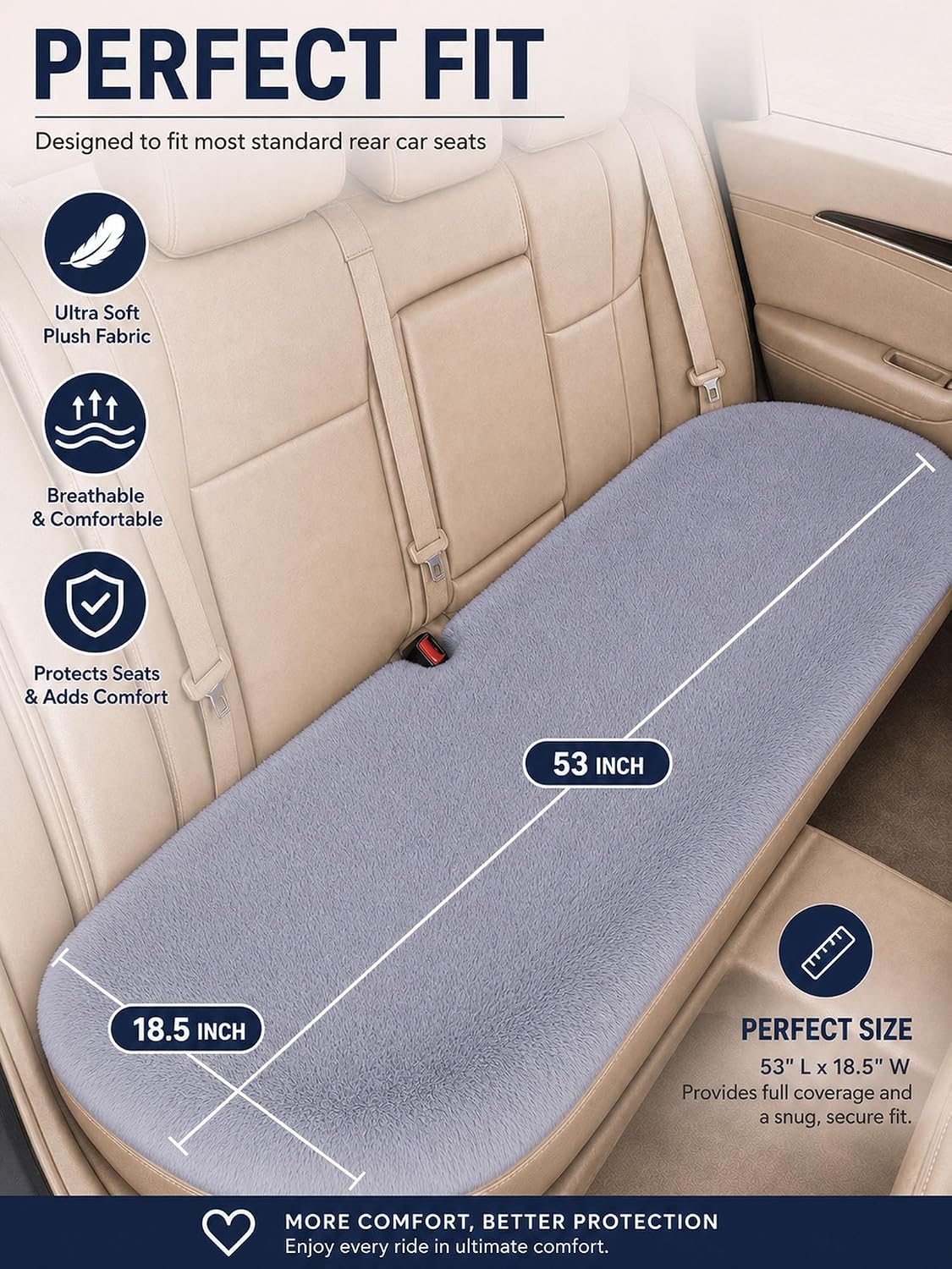Winter Soft Warm Faux Rabbit Fur car seat Cushion,Universal fit Plush Front and Back Fuzzy car seat Pads Cushion Cover Protector - 1pcs (Back seat 1pcs,Gray)