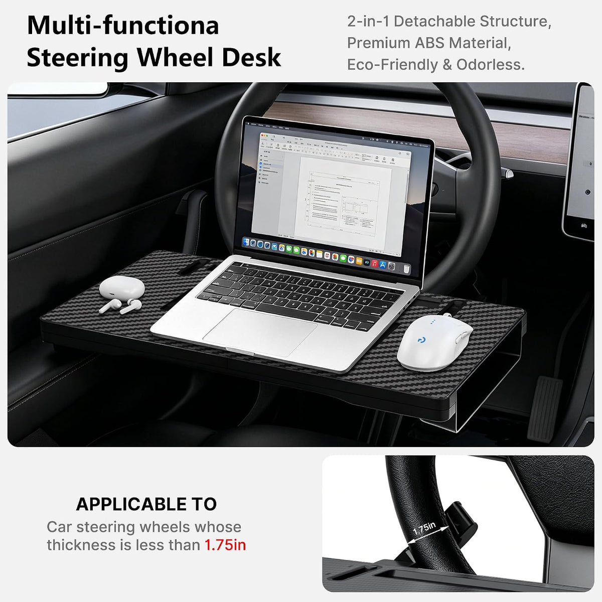 2-in-1 Car Steering Wheel Desk Tray & Seat Gap Filler Organizer