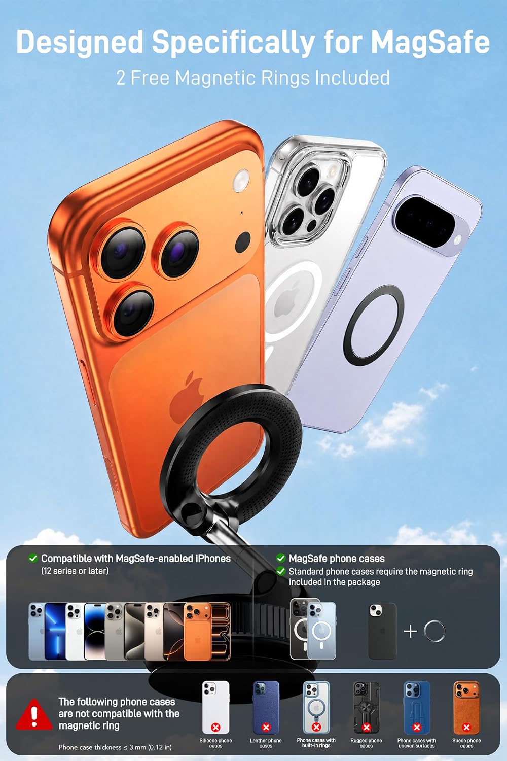 IKG Magnetic Phone Holder for Car, 360° Rotation Suction Phone Mount