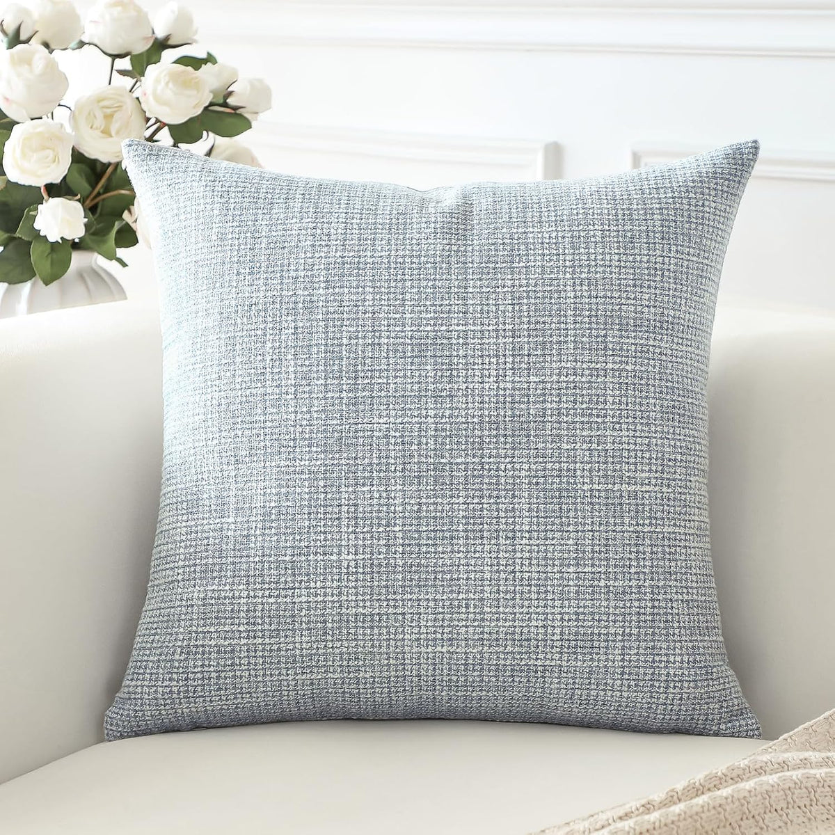OTOSTAR Linen Throw Pillow Cover Set of 1 Decorative Square Pillowcases Cushion Covers 24x24 Inch for Home Decor Sofa Bedroom Car 60 x 60CM Blue Grey