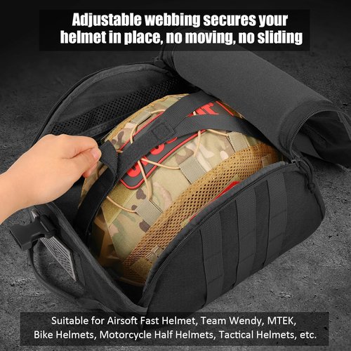FRTKK Tactical Helmet Bag - Multi-Purpose Molle Pouch with USA Flag Patch & 2 Straps | Black