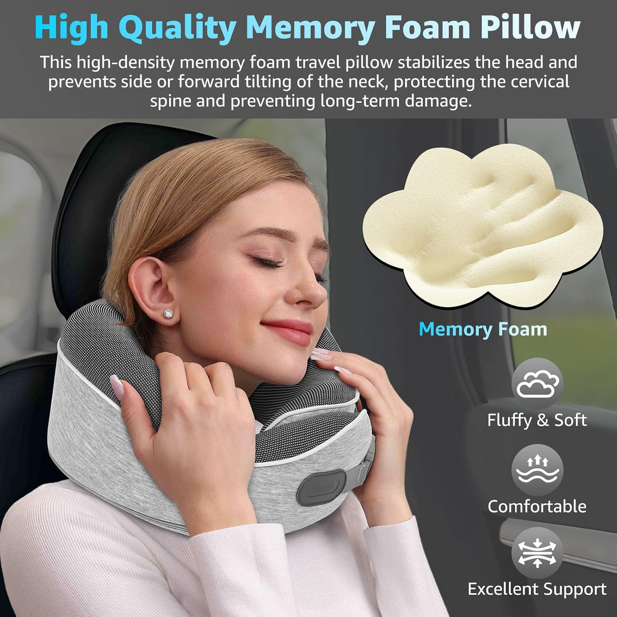 Travel Pillows for Airplanes Ergonomic Memory Foam Neck Pillow for Travel - 360° Head & Neck Support for Sleeping on Flights, Cars, Trains & Office (Gray-1)