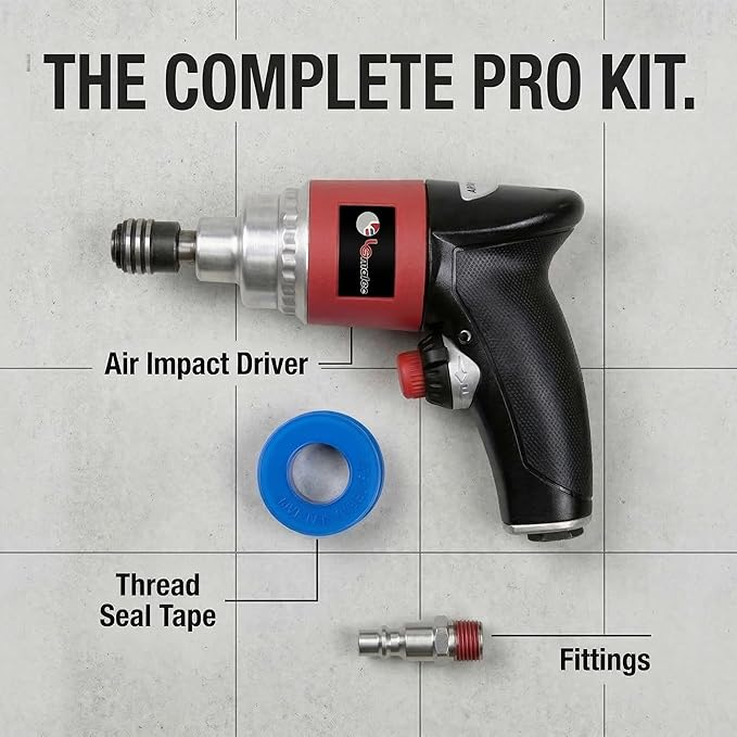 LE LEMATEC Professional Air Impact Driver - 13000 RPM Pneumatic Wrench with Twin Hammer, 40 ft-lb Torque, 1/4" NPT Compact Gun for Automotive, Furniture & Woodworking (LE-ID413)