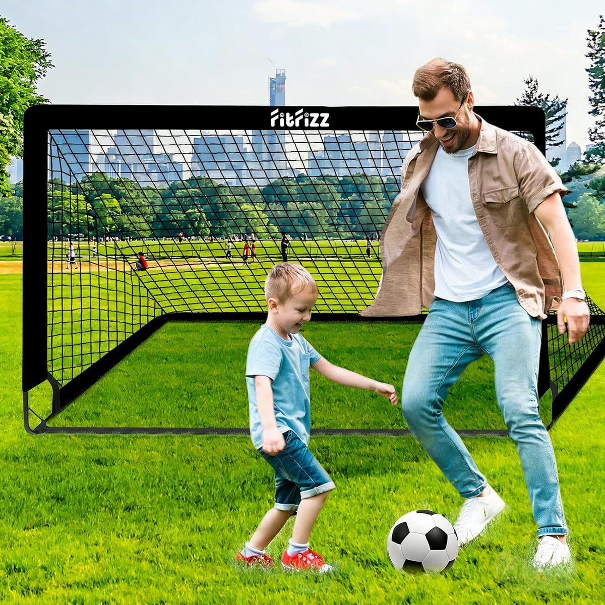 Skiennix Soccer Goal - 6x4ft Portable Pop-Up Soccer Net Set with Ball, Ladder & Cones for Backyard Training