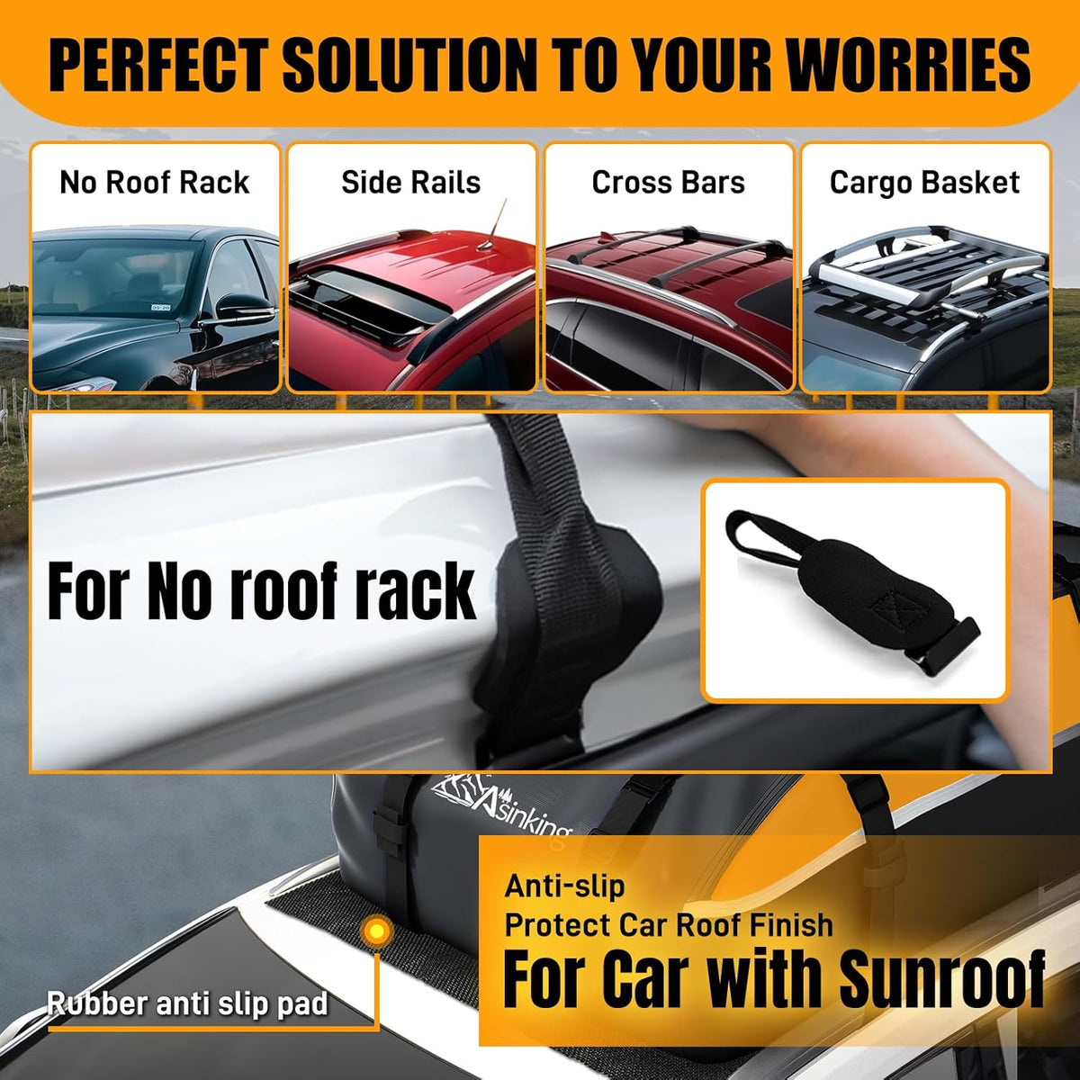 Skiennix Rooftop Cargo Carrier Bag - 100% Waterproof 20 Cubic Feet Luggage Carrier for All Vehicles | Includes Anti-Slip Mat & Storage Bag
