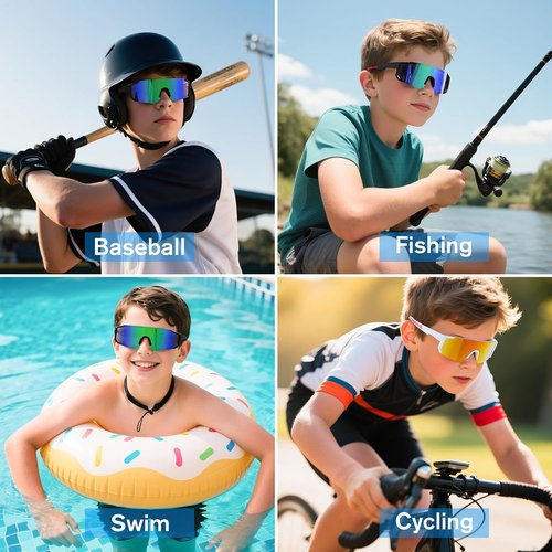 COASION Kids Baseball Sunglasses - Durable Sports Shades with Strap for Ages 3-10 | Perfect for Boys & Girls