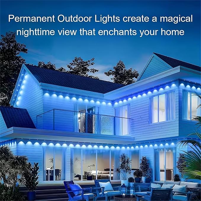 100FT Permanent Outdoor RGB Lights,IP67 Waterproof Smart LED Eaves Lights with App/Remote Control,for Christmas and All Holiday Decor,Daily and Accent Lighting,House Roof and Garden Lighting