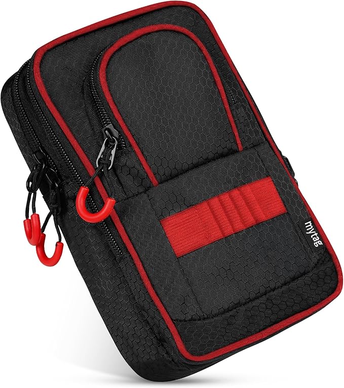mytag Golf Ball Bag Pouch | Store 12-15 Balls, Golf Valuables Pouch Portable Outfit Organizer Bag Organizer Case Multipocket (Red/Black)