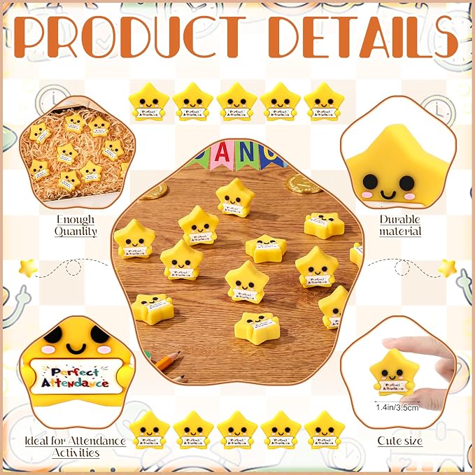 Skylety 25 Pcs Perfect Attendance Resin Star, Perfect Attendance Awards