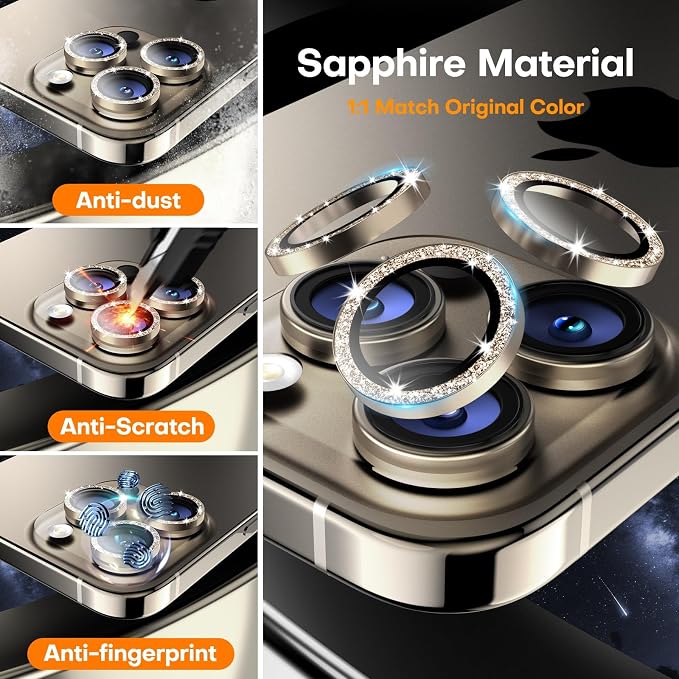 for iPhone 15 Pro/15 Pro Max Camera Lens Protector, Tempered Glass Screen