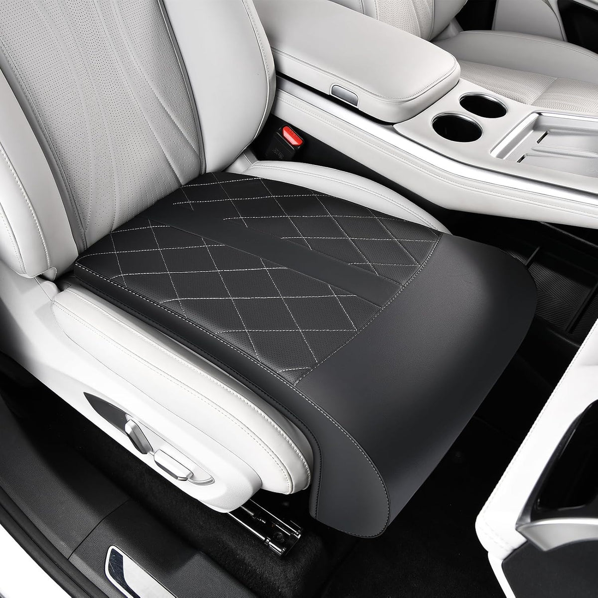 Coverado Car Seat Extender Leg Support, Leather Leg Extender Cushion for Car Seats, Waterproof Car Seat Cushion Universal Fit for Most Vehicles (Black)