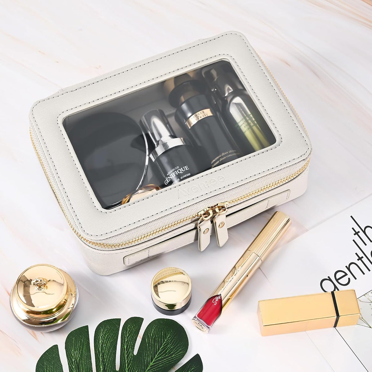 Aveniee Clear Makeup Bag Organizer,Travel Toiletry Bag for Women,Waterproof Cosmetic Pouch with Zippers,Car Accessories Organizers and Storage Case,Grey,Medium Classic