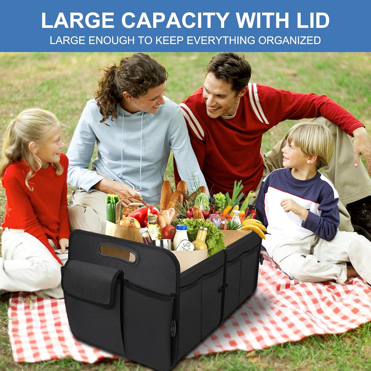 Trunk Organizer, Collapsible Waterproof Multi-Functional car Trunk Grocery Organizer Storage for SUVs & Sedans, Car Accessories for Women/Men, 3 Compartments