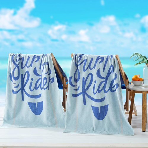 Great Bay Home 100% Cotton Beach Towels - Absorbent 30 x 60" Blue Pool Towels for Adults & Kids - Quick Dry (Surf)