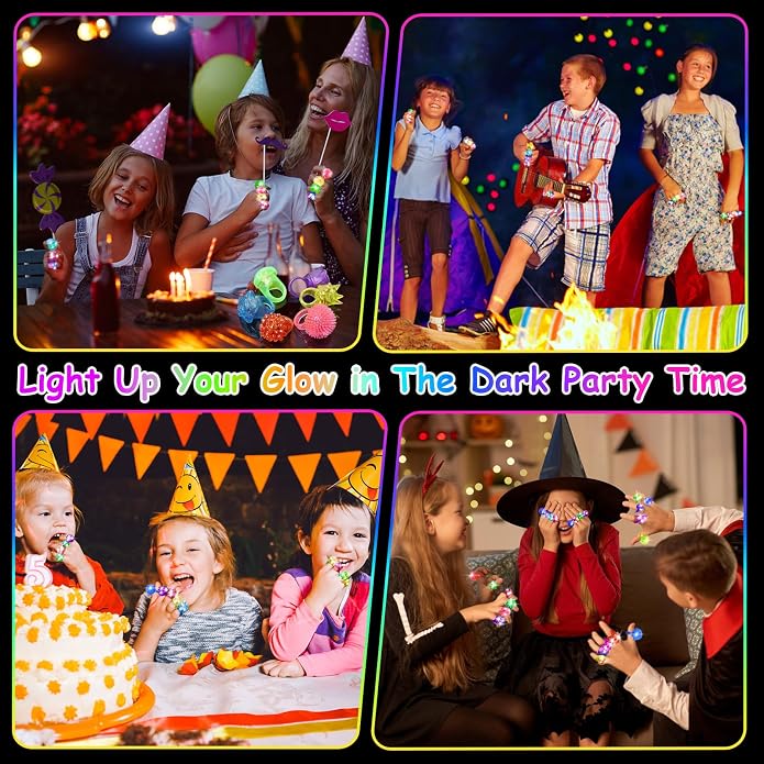 OLUPP Light Up Rings, Glow In The Dark Party Supplies, 6 Style Flashing Glow In