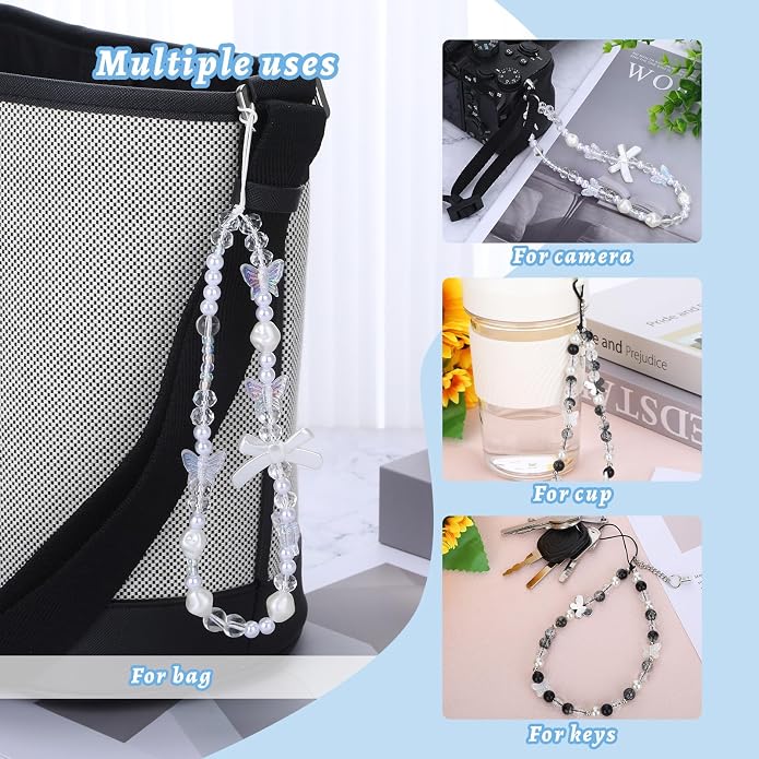 Pink Beaded Phone Wrist Straps, Y2K Phone Case Charms Camera Charm Strap