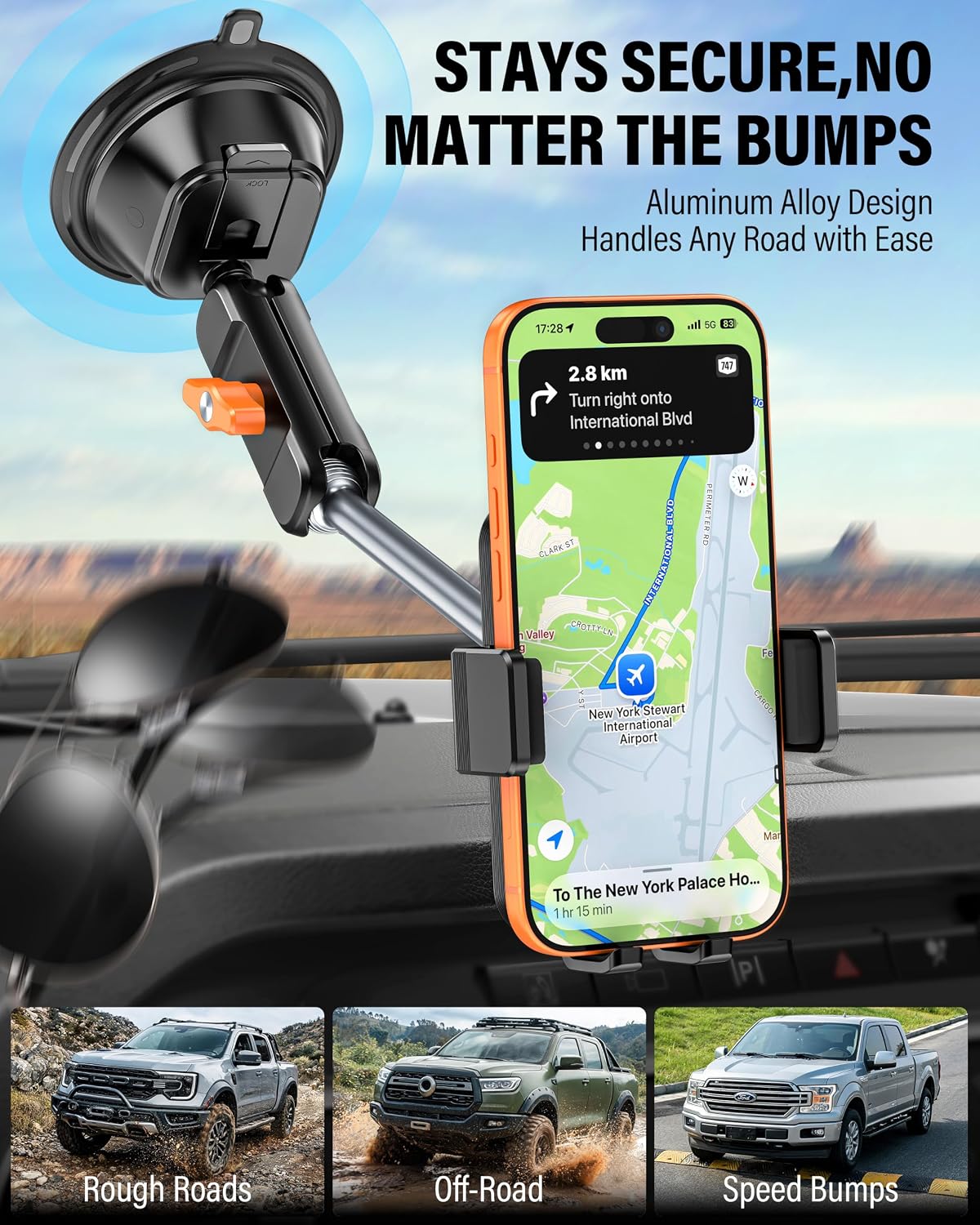A2C 8" Adjustable Metal Arm Windshield Phone Mount, Suction Phone Holder