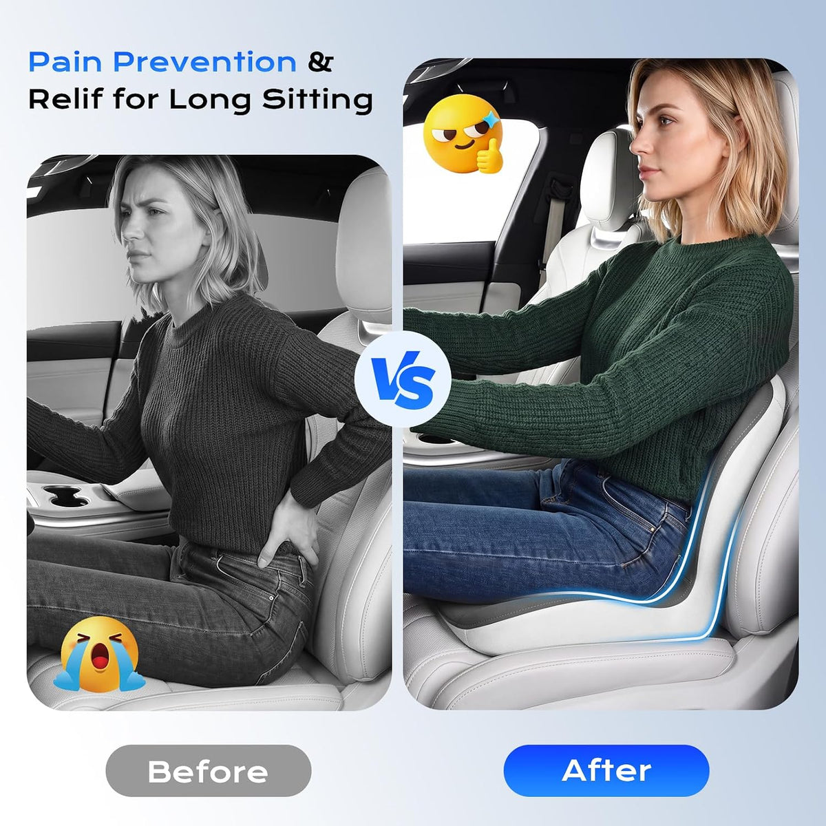 Coverado [Upgraded] Car Seat Cushion and Lumbar Support Pillow One Piece, Memory Foam Ergonomic Back Support Driving Seat Cushion for Back Pain, Non-Slip Washable Cushion for Car, Driver, Office