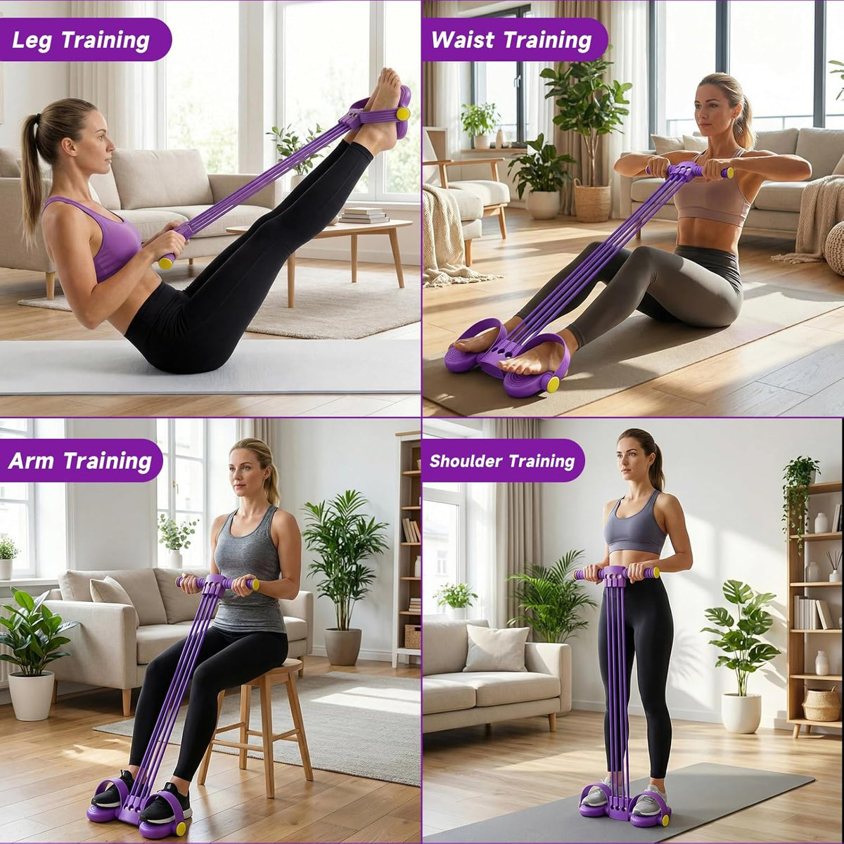 Pedal Resistance Bands - Adjustable 6-Tube Heavy-Duty Rubber Bands for Full Body Workout | Home Fitness