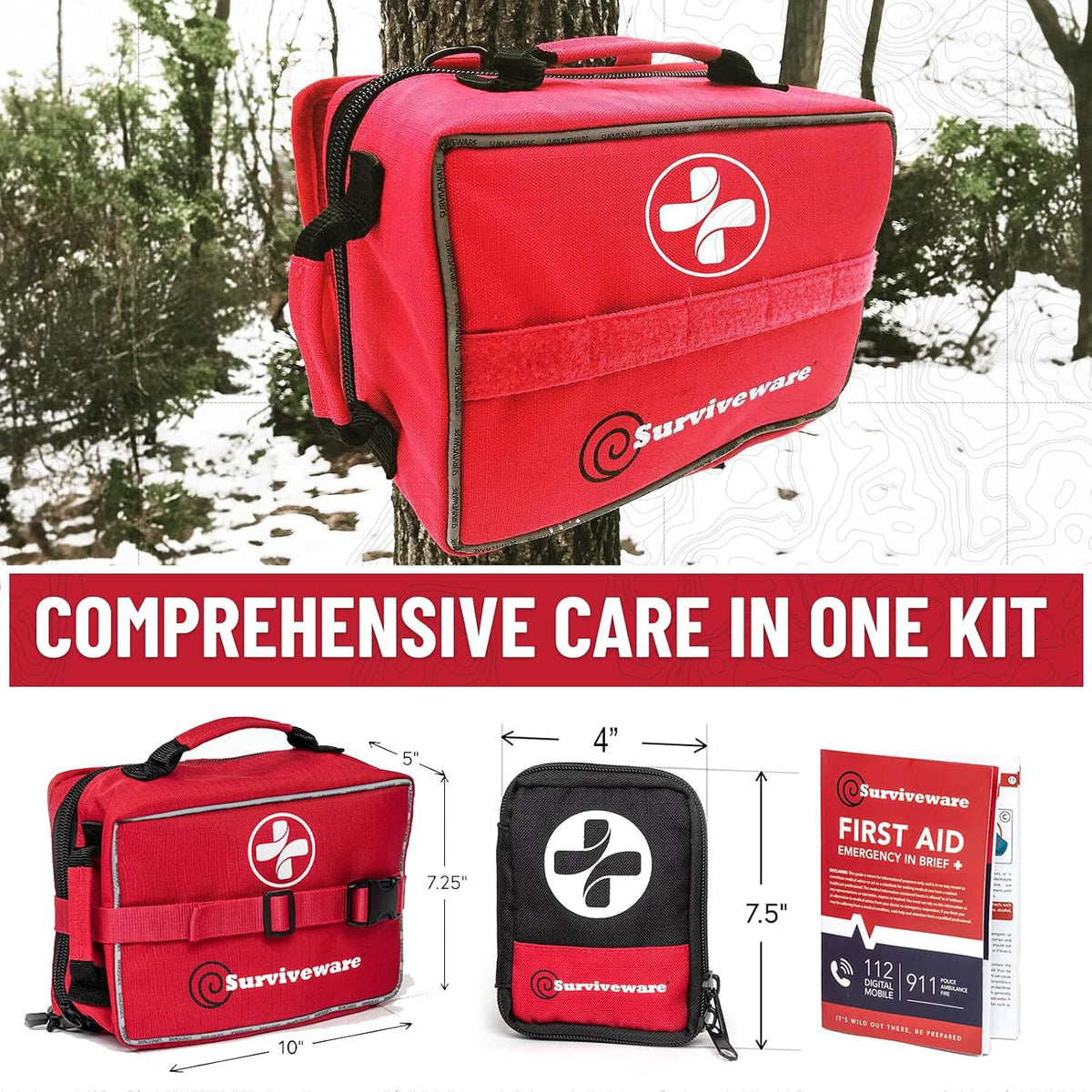 Surviveware 238 Pcs Comprehensive Premium Survival First Aid Kit - Medical Emergency Kit for Travel Camping Gear, Home Essentials & Outdoor Emergencies - Survival Kit