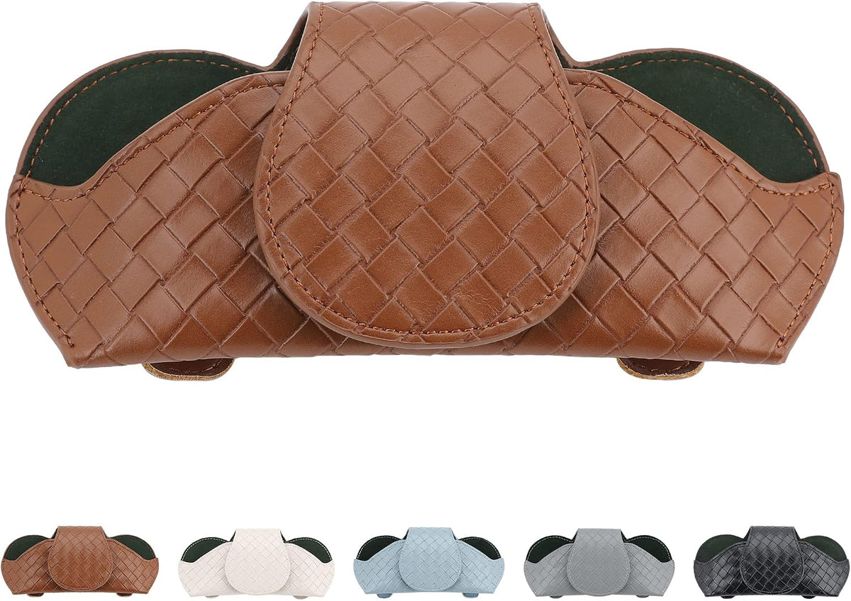 KINIVA White Car Visor Sunglass Holder Leather Glasses Case with Magnetic Closure