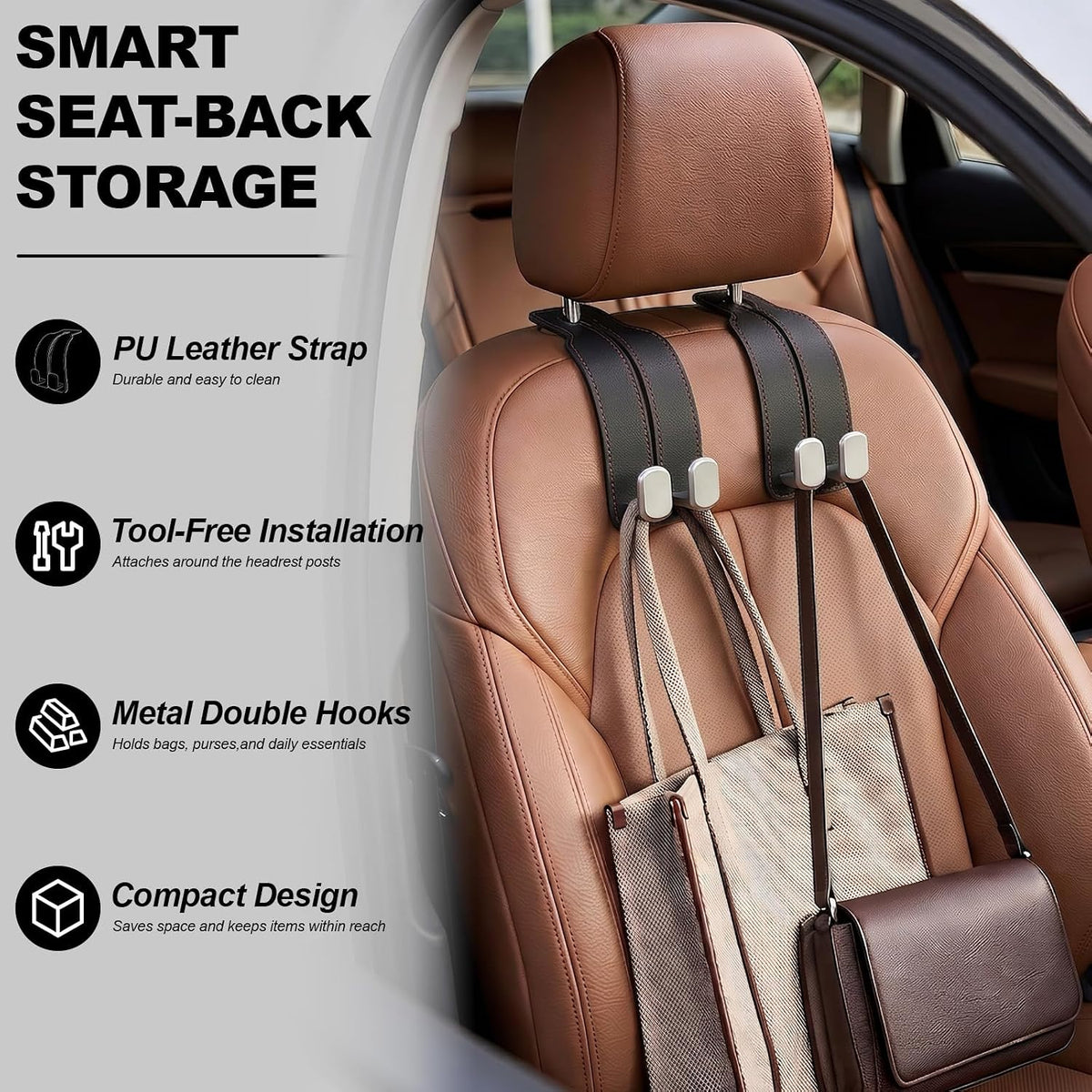 Suede Car Headrest Hooks Universal Heavy Duty Back Seat Hanger(Black)