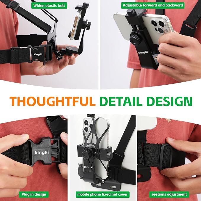 KINGKI Mobile Phone Chest Mount Harness Strap Holder Cell Phone Clip Action