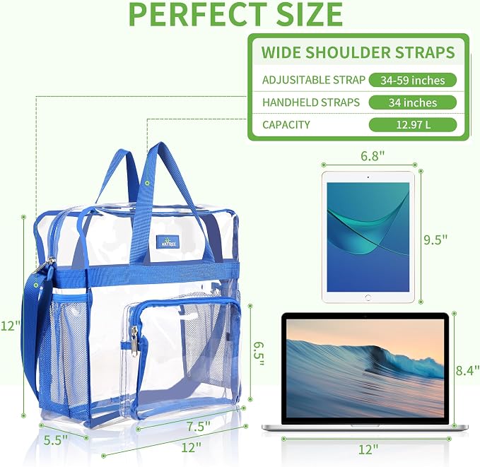 MAY TREE Clear Bag for Stadium Events 12×6×12 Clear Tote Lunch Bag
