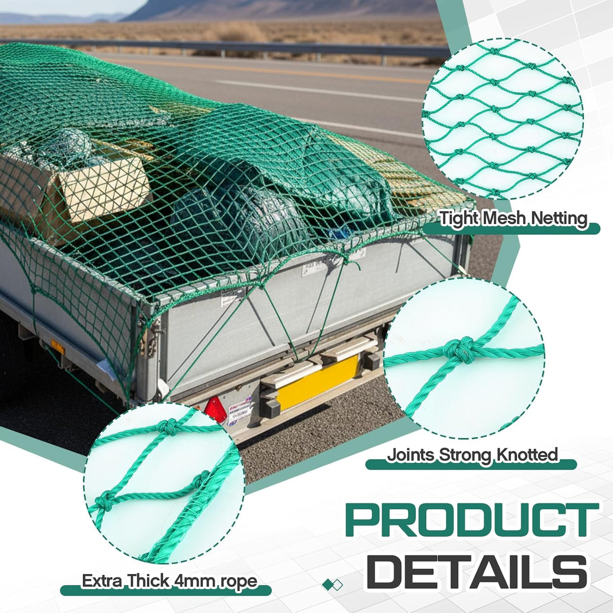 SATINIOR 9 x 15 ft Heavy Duty Cargo Net Truck Bed Network Cover with 18pcs Ropes Bungee Cargo Net Car Sealing Network Rope for Trailer Pickup Truck