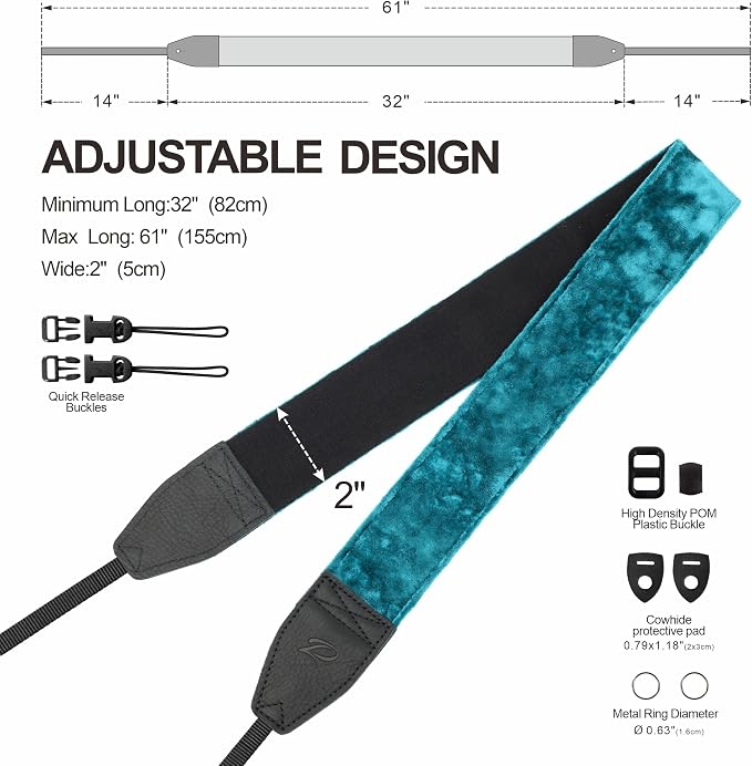 Padwa Lifestyle Peacock Blue Velvet Camera Strap