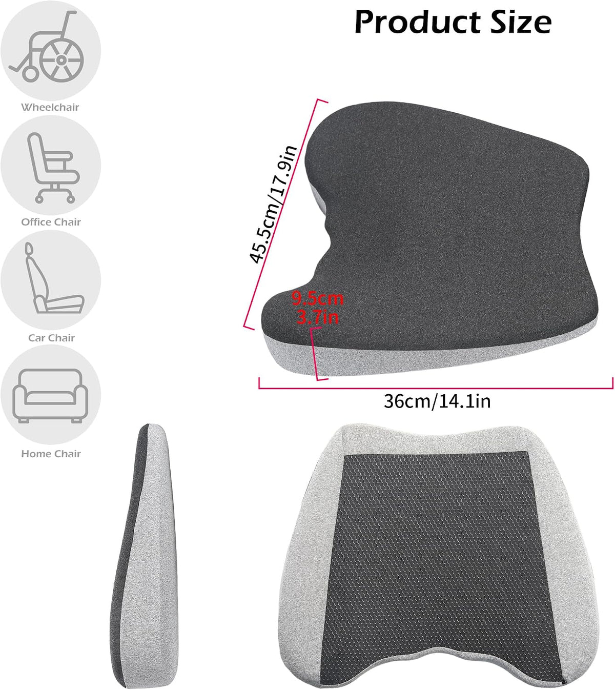 2 in 1 Car Seat Cushions or Lumbar Support Pillow for Driving, Memory Foam Truck Seat Pad for Office Chair, Sciatica & Lower Back Pain Relief, Grey