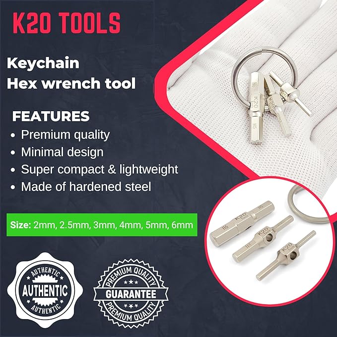 Keychain Hex Key Allen Wrench Multi-Tool Set - Metric 2, 2.5, 3, 4, 5, 6 mm