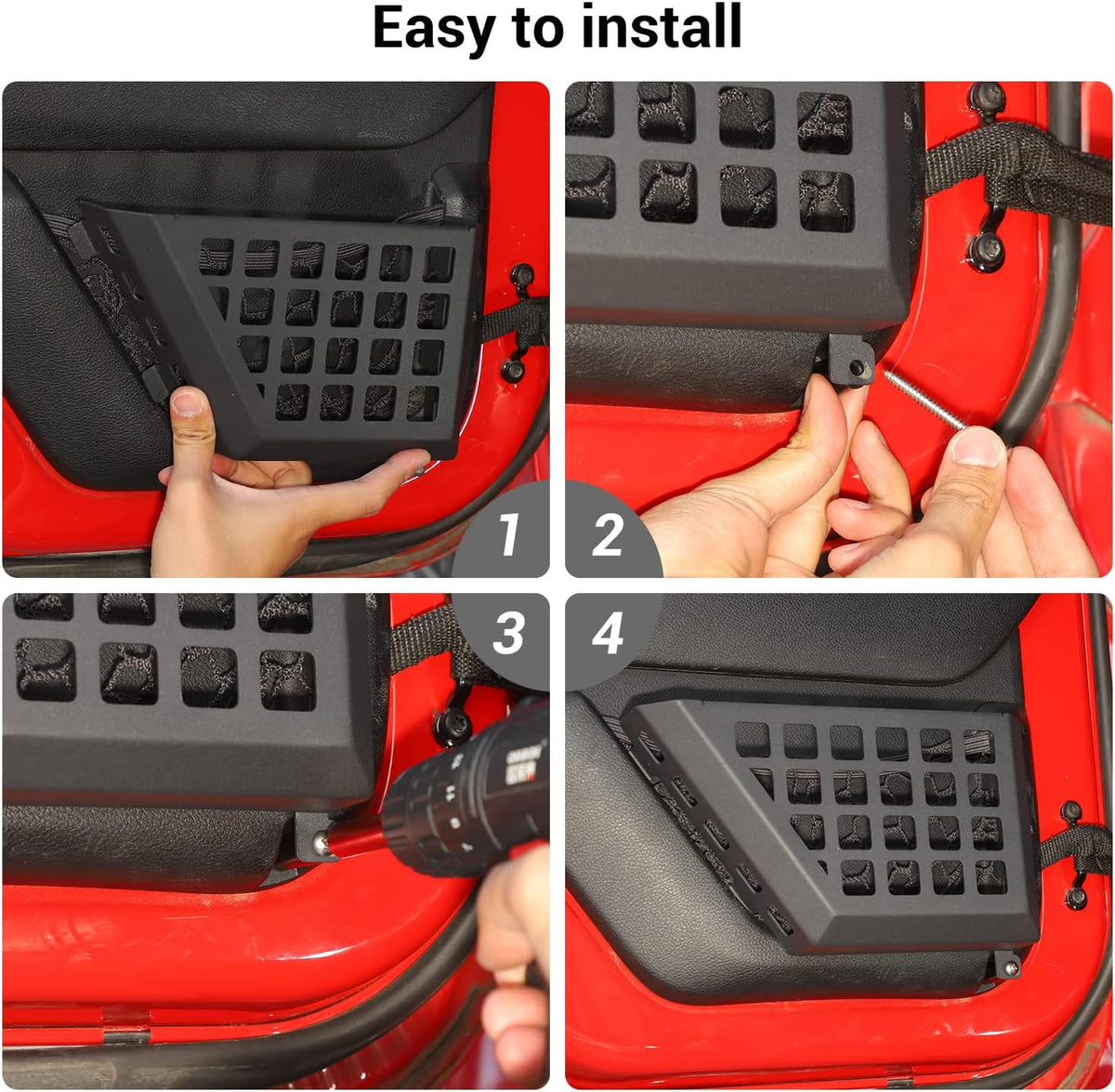 Hoolcar Rear Door Storage Pockets, Door Side Insert Organizer Box Metal Door Net Pocket Replacement Compatible with 2011-2017 Jeep Wrangler JKU, Interior Storage Expansion Accessories, Cut-Out, 2PCs