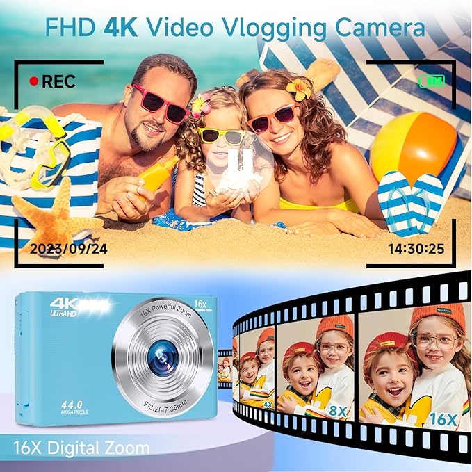 SMARTKLIK Digital Camera for Teens, FHD 4K 44MP